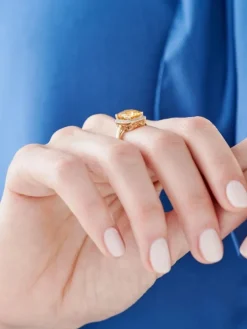 Pierścionek z żółtego złota z diamentami i cytrynem - próba 585