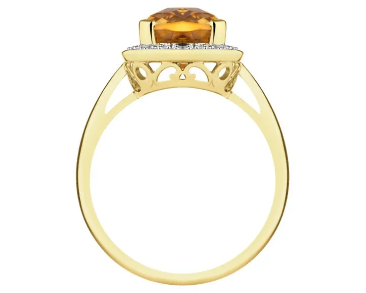 Pierścionek z żółtego złota z diamentami i cytrynem - próba 585