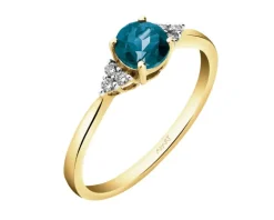Pierścionek z żółtego złota z brylantami i topazem London Blue - próba 585