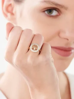 Pierścionek z żółtego złota z diamentami - drzewko - 0,10 ct - próba 585