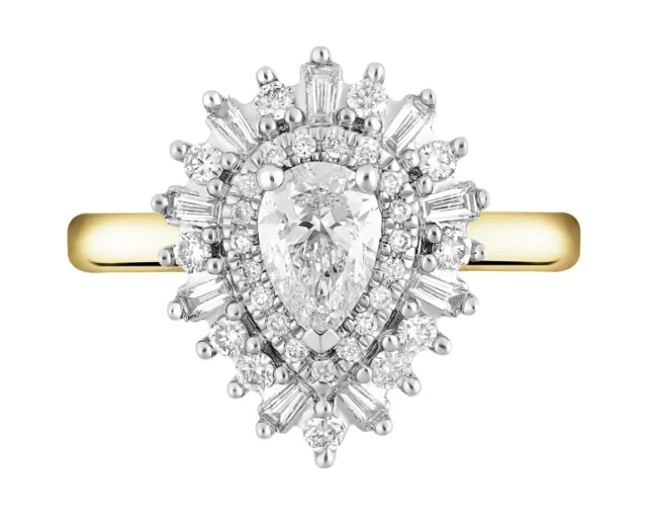 Pierścionek z żółtego złota z diamentami - SI1/G - 0,85 ct - próba 585