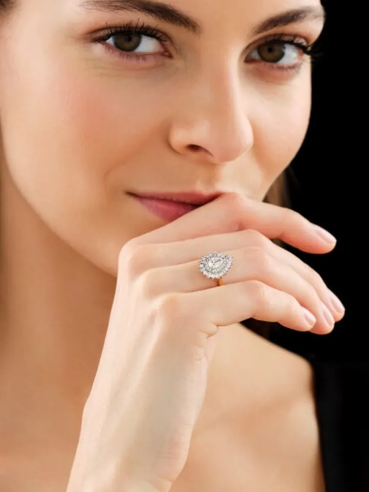 Pierścionek z żółtego złota z diamentami - SI1/G - 0,85 ct - próba 585