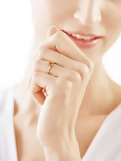 Pierścionek z żółtego złota z diamentami i cytrynem - próba 375