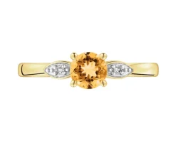 Pierścionek z żółtego złota z diamentami i cytrynem - próba 375