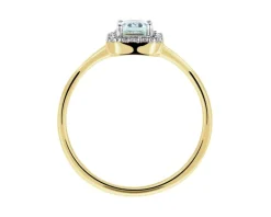 Pierścionek z żółtego złota z diamentami i akwamarynem - próba 585