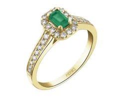 Pierścionek z żółtego złota z brylantami i szmaragdem - próba 585