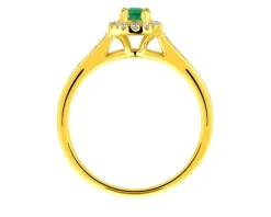 Pierścionek z żółtego złota z brylantami i szmaragdem - próba 585