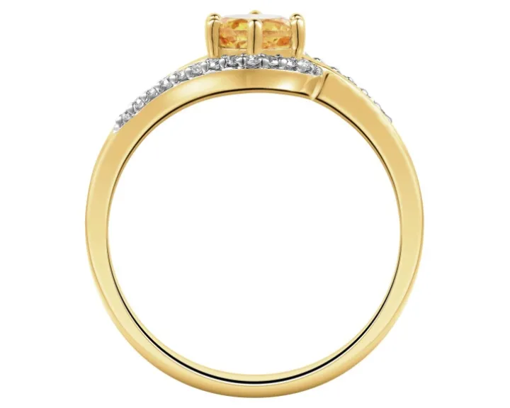 Pierścionek z żółtego złota z diamentami i cytrynem - próba 585