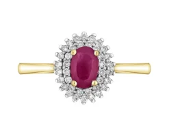 Pierścionek z żółtego złota z brylantami i rubinem - próba 585