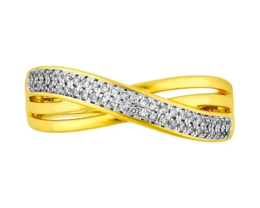 Pierścionek z żółtego złota z diamentami - 0,15 ct - próba 585