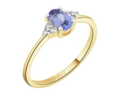 Pierścionek z żółtego złota z brylantami i tanzanitem - próba 585