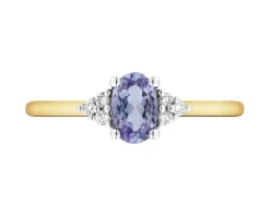 Pierścionek z żółtego złota z brylantami i tanzanitem - próba 585