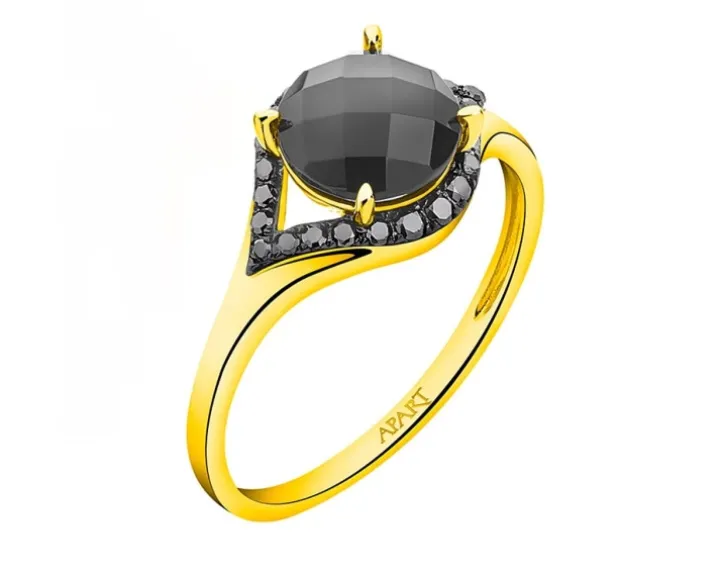 Pierścionek z żółtego złota z czarnymi brylantami - próba 585