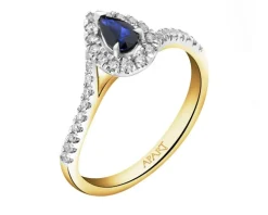 Pierścionek z żółtego złota z brylantami i szafirem - próba 585