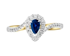 Pierścionek z żółtego złota z brylantami i szafirem - próba 585