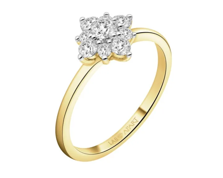 Pierścionek z żółtego złota z brylantami laboratoryjnymi - 0,50 ct - próba 585