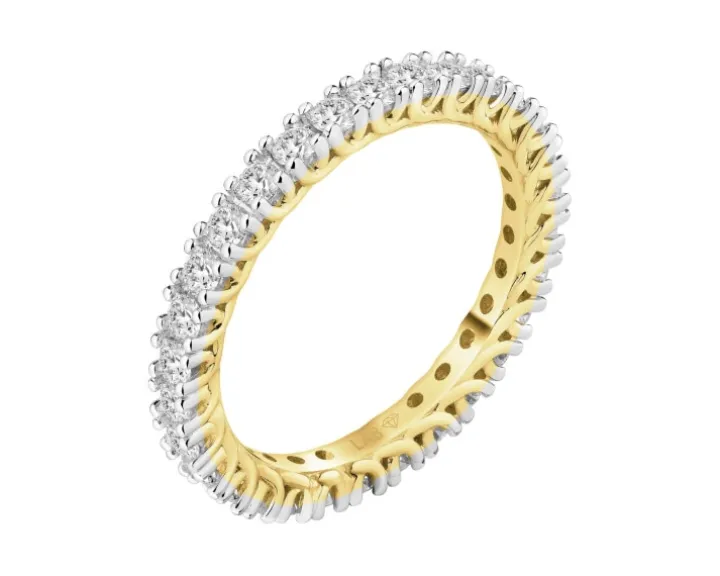 Pierścionek z żółtego złota z brylantami laboratoryjnymi - Eternity - 0,93 ct - próba 585