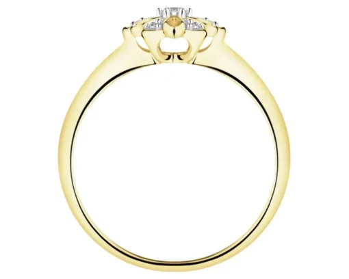 Pierścionek z żółtego złota z diamentami - kwiat - 0,05 ct - próba 585