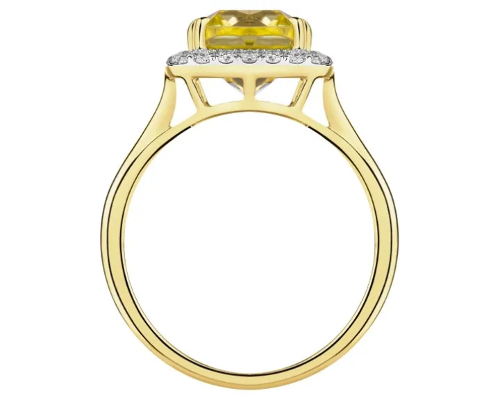 Pierścionek z żółtego złota z brylantami i kwarcem Lemon - próba 585
