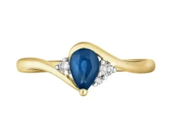Pierścionek z żółtego złota z brylantami i szafirem - próba 585