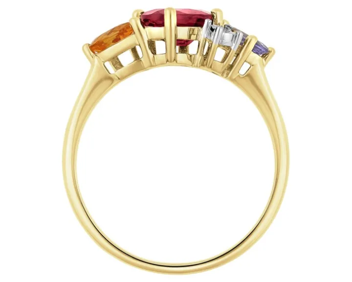 Pierścionek z żółtego złota z diamentami, kamieniami szlachetnymi i ozdobnymi - próba 375