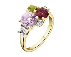 Pierścionek z żółtego złota z brylantami i kamieniami ozdobnymi - próba 585