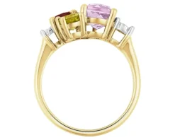 Pierścionek z żółtego złota z brylantami i kamieniami ozdobnymi - próba 585