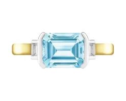 Pierścionek z żółtego złota z diamentami i akwamarynem - próba 585