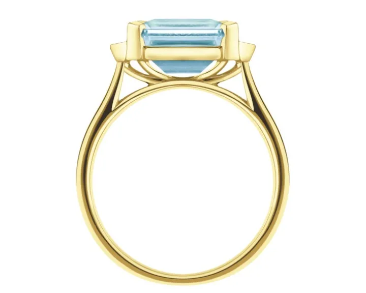 Pierścionek z żółtego złota z diamentami i akwamarynem - próba 585