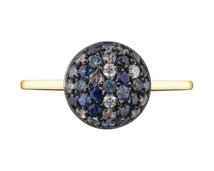 Pierścionek z żółtego złota z brylantami, kamieniami szlachetnymi i ozdobnymi - próba 585