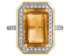 Pierścionek z żółtego złota z brylantami i cytrynem - próba 585