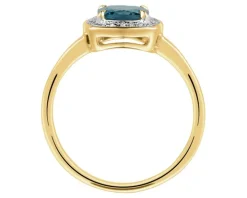 Pierścionek z żółtego złota z diamentami i topazem London Blue - próba 585