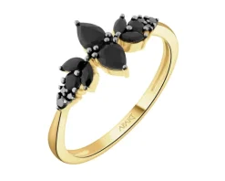 Pierścionek z żółtego złota z czarnymi brylantami i onyksami - próba 585