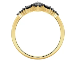 Pierścionek z żółtego złota z czarnymi brylantami i onyksami - próba 585