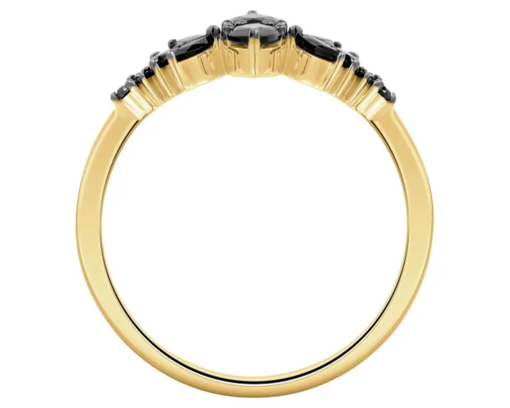 Pierścionek z żółtego złota z czarnymi brylantami i onyksami - próba 585