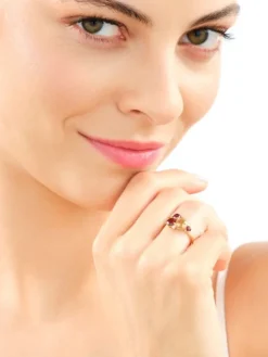 Pierścionek z żółtego złota z brylantami i kamieniami ozdobnymi - próba 585