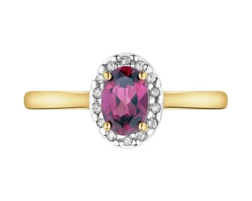 Pierścionek z żółtego złota z diamentami i rodolitem - próba 585