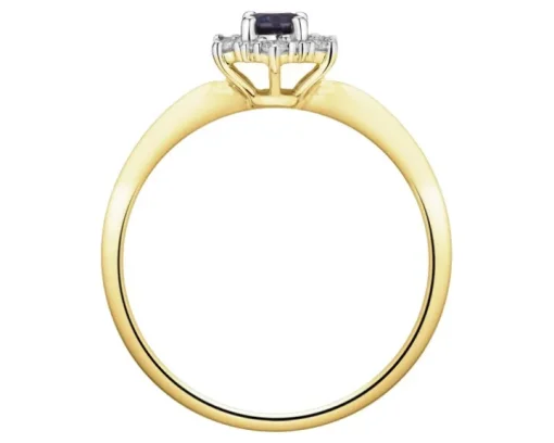 Pierścionek z żółtego złota z diamentami i szafirem - próba 585