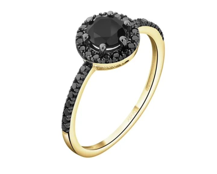 Pierścionek z żółtego złota z czarnymi brylantami i onyksem - próba 585