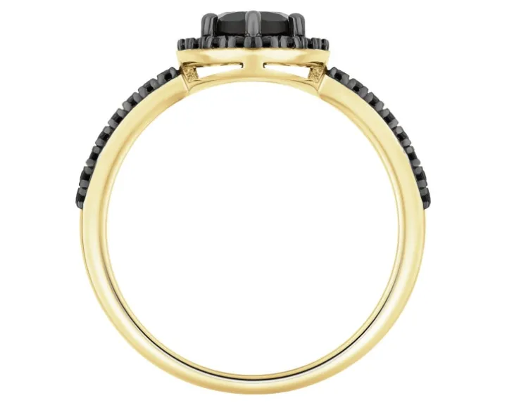Pierścionek z żółtego złota z czarnymi brylantami i onyksem - próba 585