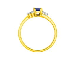 Pierścionek z żółtego złota z brylantami i szafirem - próba 585