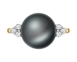 Pierścionek z żółtego złota z brylantami i perłą Tahiti - próba 585