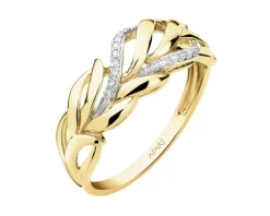 Pierścionek z żółtego złota z diamentami - piórko - 0,04 ct - próba 585