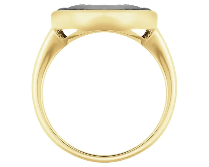 Pierścionek z żółtego złota z diamentami i agatem - kamea - próba 585