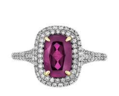 Pierścionek z żółtego złota z brylantami i rodolitem - próba 585