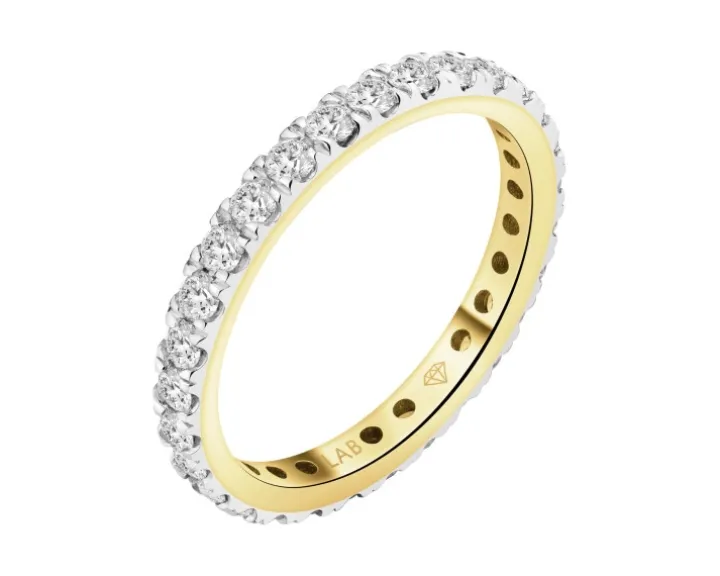 Pierścionek z żółtego złota z brylantami laboratoryjnymi - Eternity - 0,97 ct - próba 585