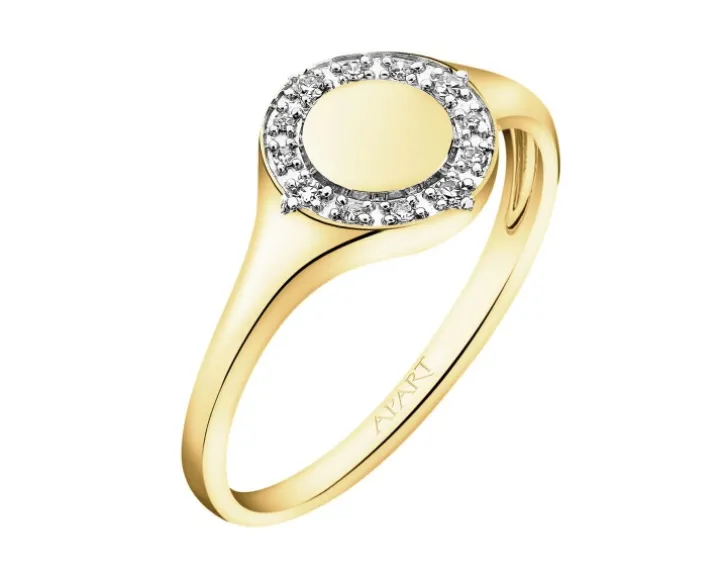 Pierścionek z żółtego złota z diamentami - sygnet - 0,06 ct - próba 585