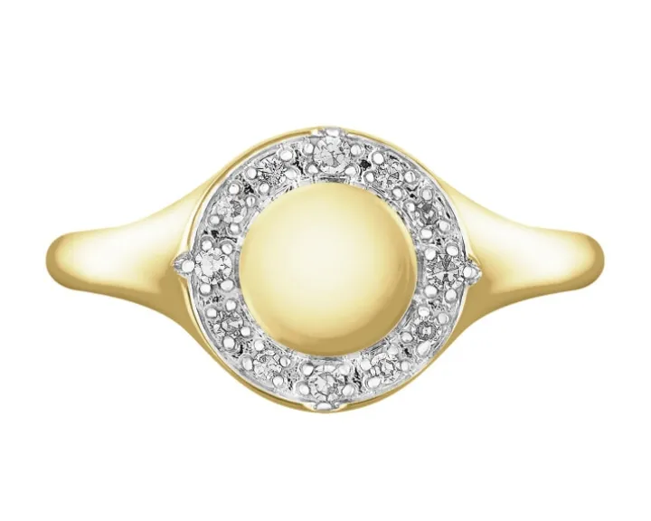 Pierścionek z żółtego złota z diamentami - sygnet - 0,06 ct - próba 585