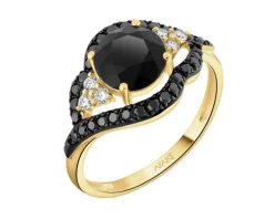 Pierścionek z żółtego złota z brylantami i onyksem - próba 585