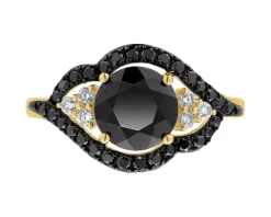 Pierścionek z żółtego złota z brylantami i onyksem - próba 585
